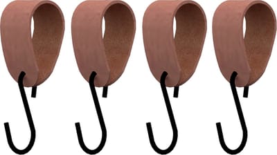S-haakje Zwart + leren hanger: SUEDE OLD PINK - Maat M - set van 4 (S-haakjes - kapstokhaakje - handdoekhaakje - kapstokhaak - ophanghaken - S-haken)