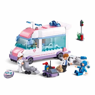 Sluban Metropolis Ambulance Ziekenwagen bouwspeelgoed kinderen vanaf 6 jaar – Constructiespeelgoed modelbouw – bouwdoos met 251 bouwstenen en 3 minifiguren – M38-B1213