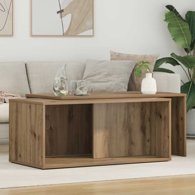 vidaXL - Koffietafel - Set - 2 - st - Artisan - Eiken - 90 - x - 48 - x - 40 - cm - Bewerkt - hout