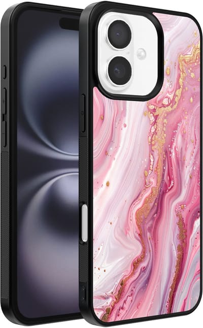 Smartphonica Telefoonhoesje Geschikt voor iPhone 16 Plus met marmer opdruk - TPU backcover case marble design - Roze geschikt voor iPhone 16 Plus