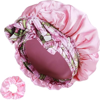 Grote satijnen slaapmuts voor vrouwen met scrunchies - ideaal voor krullend haar