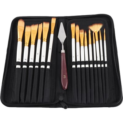 Ensemble de 15 pinceaux de peinture pour peinture acrylique détaillée et à l'huile avec sac en toile pour enfants et adultes Dessin Arts Loisirs Créatifs black