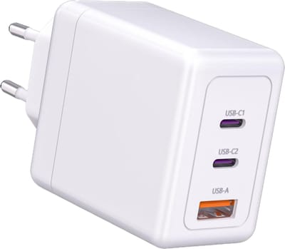 CoverMore USB-C Adapter - 65W Snellader - 2x USB-C en 1x USB-A Poorten - GaN technologie - Geschikt voor o.a Samsung S23 Ultra, Laptop, MacBook, iPhone 15 Pro Max