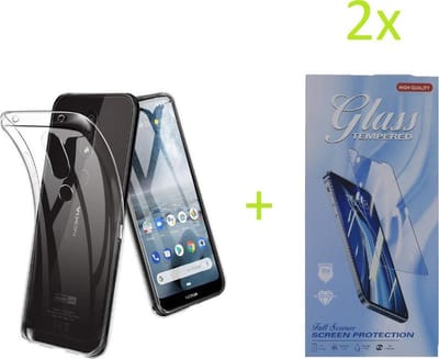 Hoesje Geschikt voor: Huawei Y8p 2020 / Enjoy 10s / P Smart S Transparant TPU silicone Soft Case + 2X Tempered Glass Screenprotector