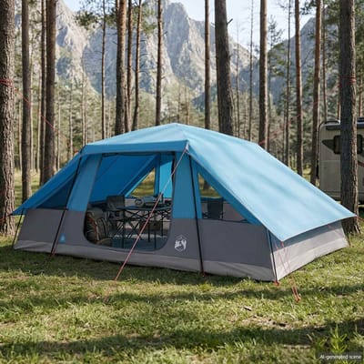 vidaXL - Gezinstent - met - regenhoes - waterdicht - 10-persoons - Blauw