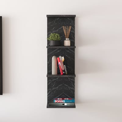 Wandrek Surahammar met 4 planken 95x30x28 cm marmerlook zwart [en.casa]