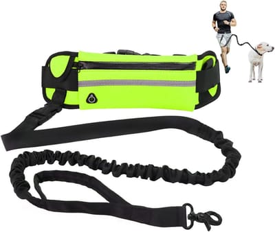 Hands Free Hondenriem Voor Hardlopen Wandelen, Hondenriem Met Verstelbare Bungee Taille En Buidel Voor Middelgrote Honden (Color : Groen)
