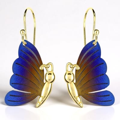 Cavill - Vlinderoorbellen - Verguld Titanium & 925 Zilver - Emaillen Blauw - Lichtgewicht en Elegant - Huidvriendelijk, Stijlvolle Dames Oorbellen