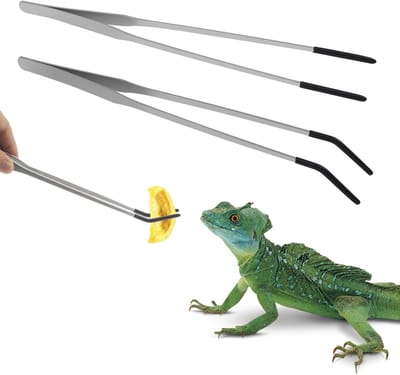 2-delige roestvrijstalen voederpincet voor reptielen, 27 cm lange tweezers voor aquaria, rechte en gebogen pincetten met rubberen punt, ideaal voor aquariumonderhoud en knutselen