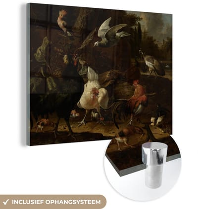 ® Glasschilderij 160x120 cm - Schilderij acrylglas - Vogels in een park - Schilderij van Melchior d'Hondecoeter - Foto op glas - Muurdecoratie woonkamer - Wanddecoratie slaapkamer - Schilderijen