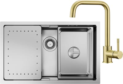 CECIPA max Spoelbak RVS 70x44CM - Spoelbak Keuken Met Keukenkraan Goud - Multifunctionele Spoelbak - Spoelbak Met Afdruiprek - Spoelbakken Keuken - Wasbak Keuken - RVS