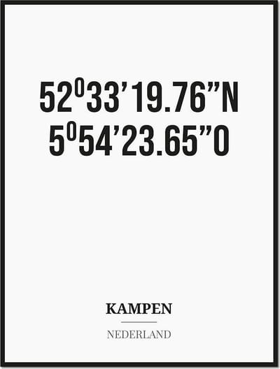 Poster/kaart KAMPEN met coördinaten