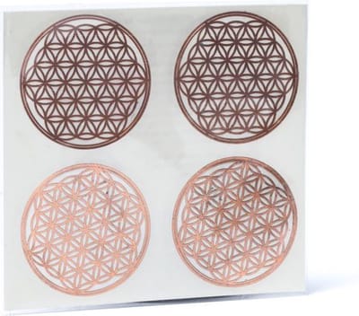 Metalen stickers 'Bloem des Levens', rosé verguld, 33mm, 4 stuks
