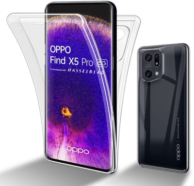 Cadorabo Hoesje geschikt voor Oppo FIND X5 PRO in TRANSPARANT - 360° Full Body Case Cover Beschermhoes Voor- en achterbescherming, all-round bescherming met displaybescherming