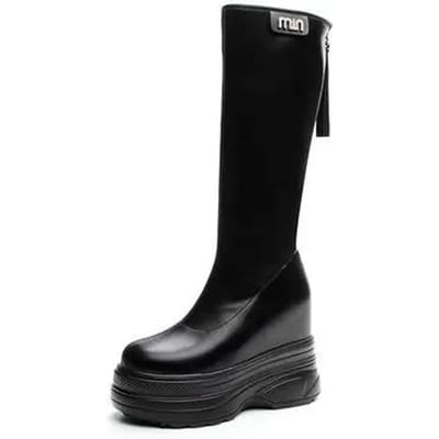 Platform Dikkere zool Binnenverhoging 11cm Kniehoge Dameslaarzen Schoenen voor Dames Lange Slanke Laarzen Dames Winter Schoeisel 40 zwart