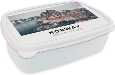 Broodtrommel Wit - Lunchbox - Brooddoos - Noorwegen - Gletsjers - Meer - 18x12x6 cm - Volwassenen