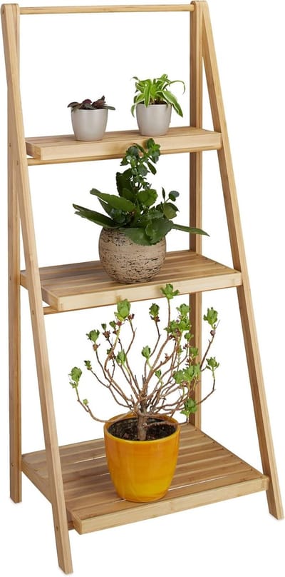 Famanu – Bamboe plantenrek met 3 etages, inklapbaar, H x B x D: ca. 99 x 45 x 32 cm, decoratief plantenrek voor binnen, ideaal voor het presenteren van bloemen en planten