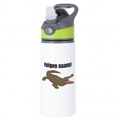 Hacebo® - krokodil met eigen naam waterfles met rietje groen - Krokodil - krokodillen liefhebbers - iemand die houdt van krokodillen - verjaardag - cadeau - kado - water fles - 650ML