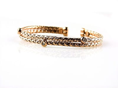 model Bella armband in zilver roze verguld gezet met 3 cubic zirconia