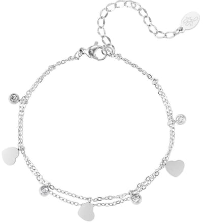 Joy Ibiza - hartjes armband - drie hartjes - double layer - lobster sluiting - armband party boho - bohemian style - stainless steel