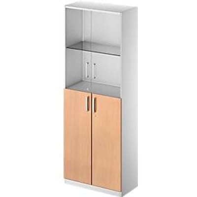 Schäfer Shop Genius Combikast TETRIS SOLID, 5 ordnerhoogten, glazen deuren en vleugeldeuren, b 800 mm, afsluitbaar