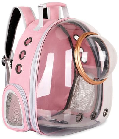 Space Capsule-rugzak, kleine middelgrote kat puppy hondendrager, transparant ademend hittebestendig, huisdierendrager voor reizen, wandelen, kamperen (roze)