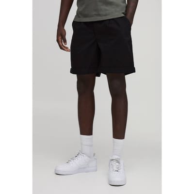 Ontspannen Short Met Middellange Pijp En Omgeslagen Zoom | Black | Size XS