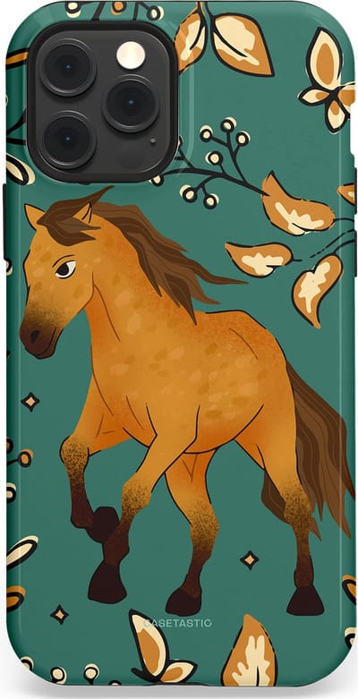 Casetastic Hoesje Geschikt voor Apple iPhone 12/12 Pro Magsafe - Stijlvolle Beschermende Duo-layer Case - Groene bruine Paarden elegantie - Paris