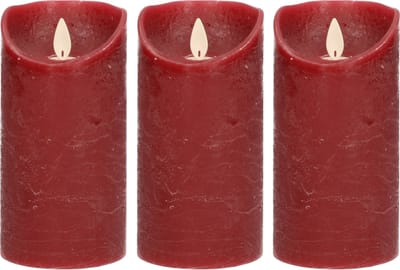 Anna's Collection Led kaars/stompkaars - 3x - bordeaux rood - H15 x D7,5 cm - wax - bewegende vlam