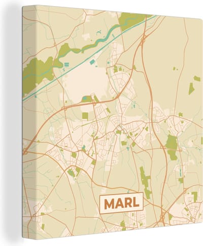 Canvas Schilderij Plattegrond - Marl - Vintage - Kaart - Stadskaart - 20x20 cm - Wanddecoratie