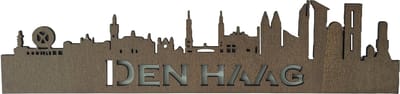 Houten palisander skyline Den Haag - Gebrand hout - Wanddecoratie / muurdecoratie - 38cm x 9cm - Binnenhof