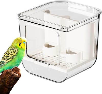 Automatische vogelvoederautomaat, voederdispenser voor papegaaizaden, vogelvoederhouder, transparante kooivoerdispenser, vogelvoederstation, accessoires voor parkieten, parkieten, cacadus, kanaries
