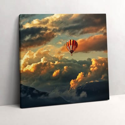 Wallfluent Foto Op Canvas Ballonvaart tussen de wolken - 60 x 60 cm - Grijs Schilderij Op Canvas - Landschappen Foto Op Doek - Imitatie van een olieverfschilderij Schilderij Doek - Kunst Schilderij Canvas