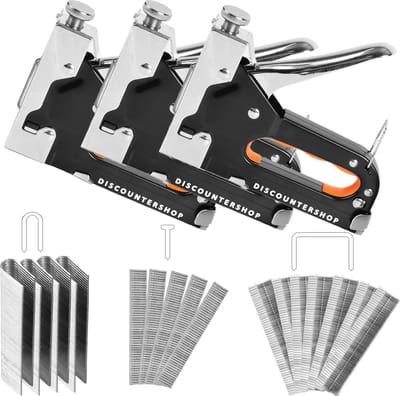 Discountershop Set van 3 Nietpistool met 3000 Nietjes | 1 Set bevat 3 Soorten Nietjes (4-14mm, 10-12mm & 10-14mm) | Metaal - Oranje & Zwart Bureauaccessoires