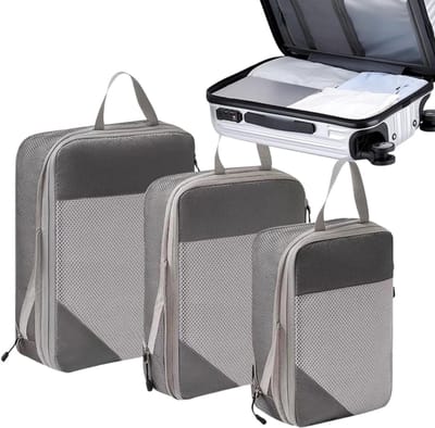 Compressie Verpakking - Opbergkubus Reis - Ruimte Besparen - Waterdicht Lichtgewicht - 3 Stuks - Grijs