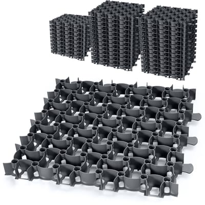 Garronda Grindmat berijdbaar 50 stuks (12,5 m²) 50x50x4 cm kunststof – parkeerrooster, grindstabilisatie, drainagesysteem, kliksysteem GD-GAR-17001 zwart