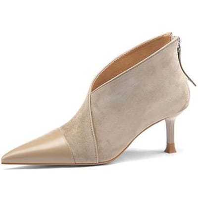 Lente Herfst Damesschoenen Puntige Neus Hoge Hak Schoenen Dames Schapensuède Enkellaarsjes Voor Dames Effen Elegant Moderne Laarzen 38 abrikoos