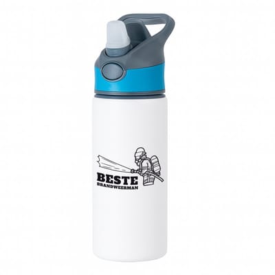 Hacebo® - Beste brandweerman waterfles met rietje blauw - Beste brandweerman - collega - cadeau - water fles - 650ML