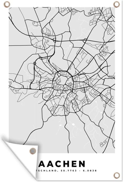 Muurdecoratie Aachen - Stadskaart - Duitsland - Kaart - Plattegrond - 120x180 cm - Tuinposter - Tuindoek