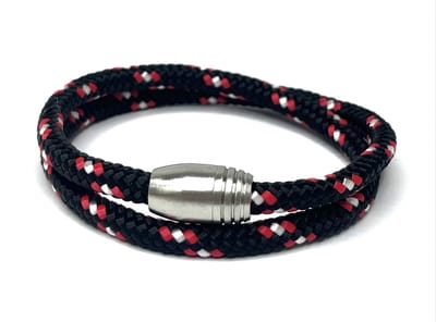 NIEUW! Jolla - heren armband - wikkelarmband - magneet - staal - gevlochten touw - Steel Rope - Zwart/Rood - Medium