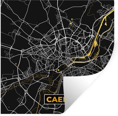 Muurstickers - Sticker Folie - Caen - Stadskaart – Plattegrond – Kaart – Frankrijk - 100x100 cm - Plakfolie - Muurstickers Kinderkamer - Zelfklevend Behang XXL - Zelfklevend behangpapier - Stickerfolie