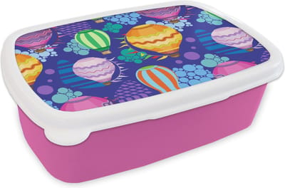 Broodtrommel Roze - Lunchbox - Brooddoos - Luchtballon - Regenboog - Patronen - Kinderen - Abstract - 18x12x6 cm - Kinderen - Meisje