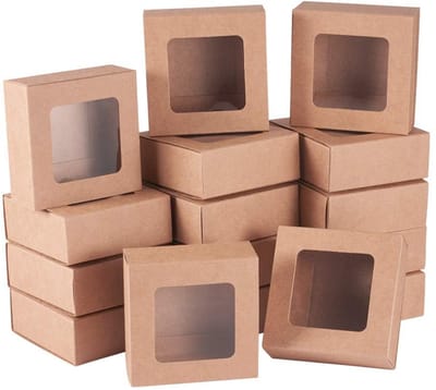 Inovra- Kraftpapier Ladedozen 24 Stuks - Geschenkdozen met Venster - 6.5x6.5x3cm - Milieuvriendelijk - Sterk en Duurzaam - Perfect voor Bakkerij en Feesten - Cadeauverpakking