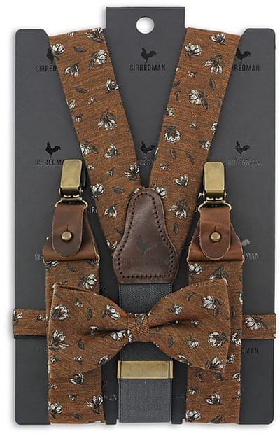 Sir Redman - Bretels met strik - bretels combi pack Flower Finesse Brown - reebruin / zwart / wit