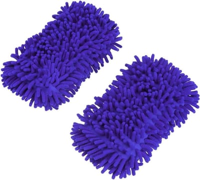 Microvezel Washandschoenen - Chenille Borstels - Auto Reinigen - Krasvrij Werken - 2 Stuks - Diep Blauw
