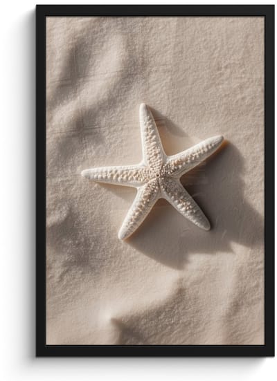 Poster in lijst - Fotolijst 40x60 cm - Posters - Strand - Zeester - Zand - Beige - Posterlijst zwart - Decoratie - Wanddecoratie woonkamer - Muurdecoratie slaapkamer