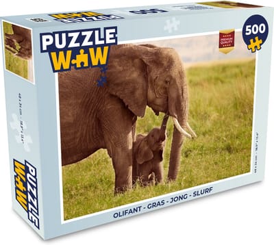 Puzzel Olifant - Gras - Jong - Slurf - Legpuzzel - Puzzel 500 stukjes