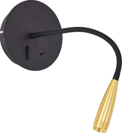Brilliant Jutta - Wandlamp - LED 2.8 met flexibele arm en schakelaar - USB functie - Zwart/Goud