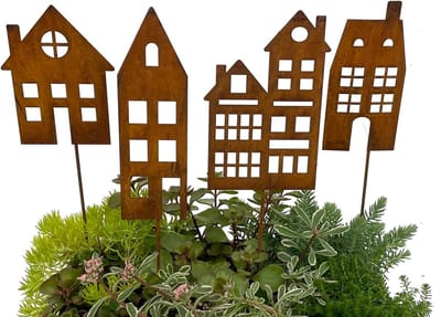 Tuinstekers Huizen Set - Roest Decoratie - Tuin Aankleding - Weerbestendig Metaal - 60 cm Hoog - Roestbruin