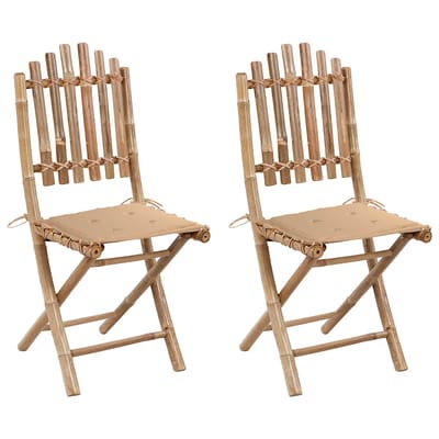 vidaXL - Opklapbare - stoelen - (2 - stuks) - met - kussens, - bamboe